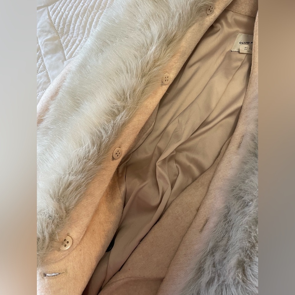 Club Monaco Light Oatmeal Lenoria Wool Coat with Detachable Fur Hood Size Small - Picture 5 of 7